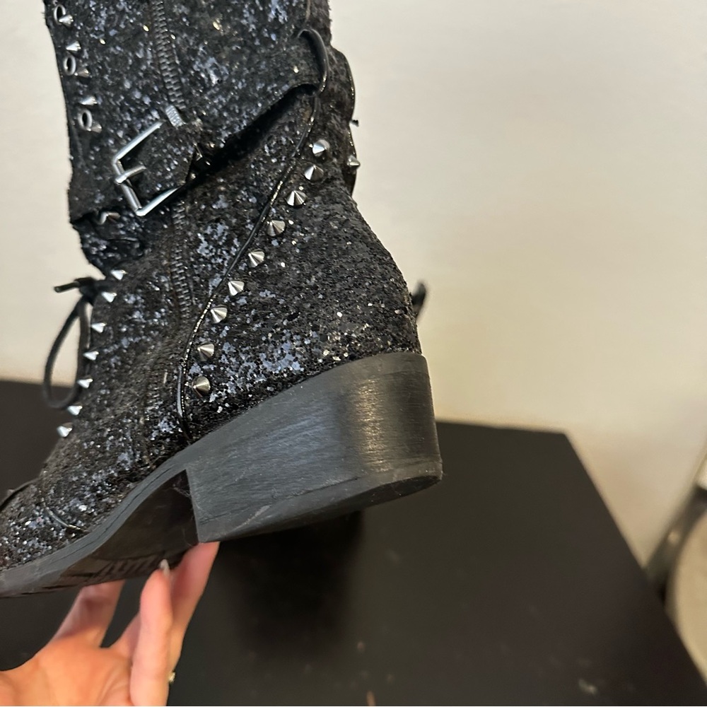 Gianni Bini Black Sparkle Studded Boots - Picture 9 of 16